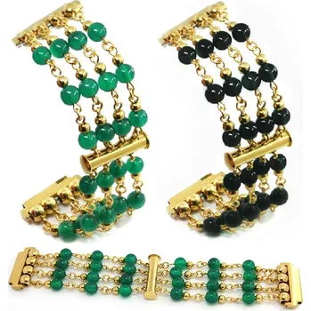 Náramek Foxette Náramek Zelený Achát pro Samsung Watch a hodinky 20mm - Černá JF_0328