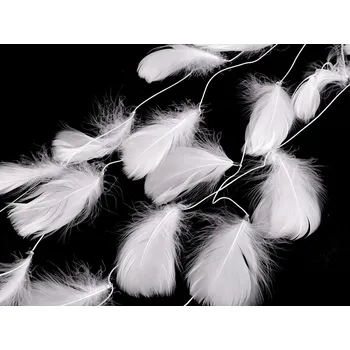 Peří na šňůrce / girlanda, barva bílá