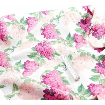 Bavlněné plátno - růžový šeřík na bílém podkladu