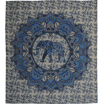 Přehoz na lůžko BOB Batik indický přehoz na postel Elephant modrý 235 x 210 cm bavlna. King size. Dvoulůžko.