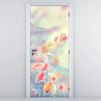 Fototapeta LuxusniObrazy.cz Fototapeta na dveře - Lístky v ledu