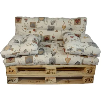 Podsedák Polstr na paletový nábytek s opěrkou a polštáři - srdce