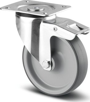 Alpha TENTE Kolečko pro lehká transportní zařízení 125mm, s brzdou, plotýnka, 3377PJR125P62