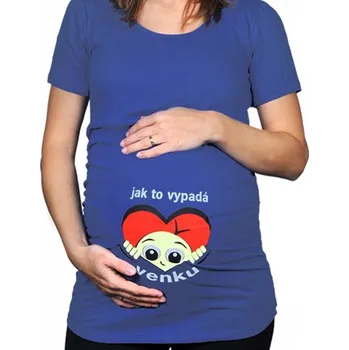 Modré těhotenské tričko Jak to vypadá venku