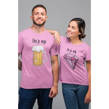 Pánské tričko Trička pro páry Pivo a diamant Barva: Růžová, Dámska velikost: L, Pánska velikost: 3XL