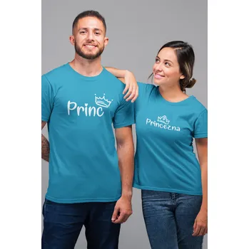 Pánské tričko Trička pro páry Princ a princezna Barva: Tyrkysová, Dámska velikost: 2XL, Pánska velikost: M
