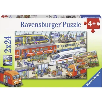 Puzzle Ravensburger Rušné vlakové nádraží 2x 24 dílků