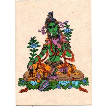 Přání z ručního papíru - Zelená Tara