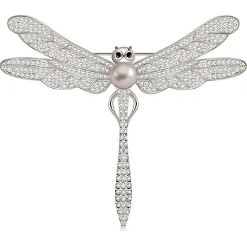 Brož Brož velká stříbrná vážka s perlou