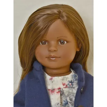 Panenka Realistická snědá panenka Nina v riflovém kabátku - velmi dlouhé tmavé vlasy od firmy Lamagik ze Španělska (španělská panenka - 42 cm)