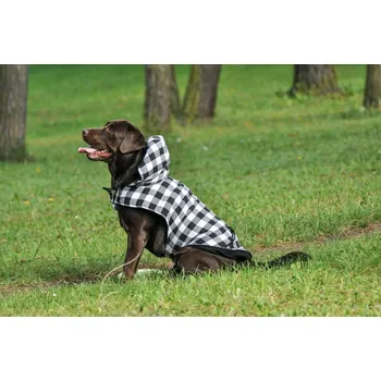 Obleček pro psa Vsepropejska Max zimní károvaná bunda pro psa Barva: Černo-bílá, Délka zad (cm): 49, Obvod hrudníku: 50 - 64 cm