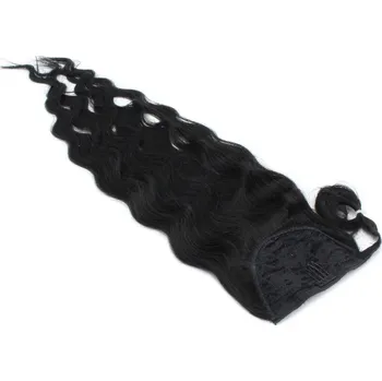 Příčesek Clip in culík z pravých lidských vlasů vlnitý 60cm - černá