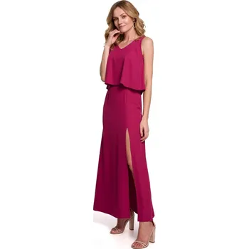 Dámské šaty K048 Maxi šaty s volánkem - švestka EU S