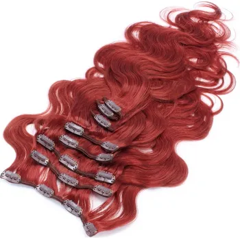 Příčesek Vlnité Clip in lidské vlasy 50cm - výprodej - měděné