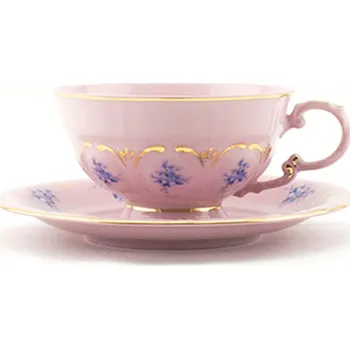 Čajový šálek s podšálkem 0,20 l, modré květiny, růžový porcelán, Leander