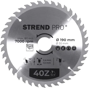 Pilový kotouč STREND PRO 2232028 Kotouč pilový, na dřevo, 190mm, 40 zubů, 30/20mm, 2,4mm, TCT