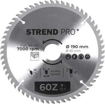 Pilový kotouč STREND PRO 2232029 Kotouč pilový, na dřevo, 190mm, 60 zubů, 30/20mm, 2,4mm, TCT