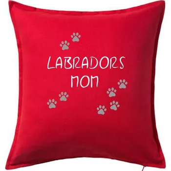 Polštář Labradors mom (Labradorský retrívr) (Reflexní tlapky) - Polštář 50x50 - 50x50 - Včetně výplně ( Červená )