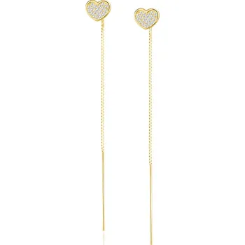 Náušnice Pozlacené stříbrné visací náušnice se srdcem vyplněným zirkony - Meucci SLE382
