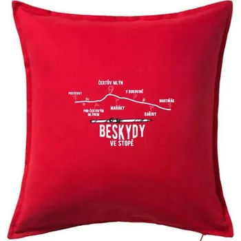 Polštář Beskydy ve stopě - Polštář 50x50 - 50x50 - Pouze potah ( Červená )