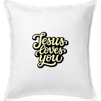 Polštář Jesus loves you - psací písmo - Polštář 50x50 - 50x50 - Včetně výplně ( Bílá )