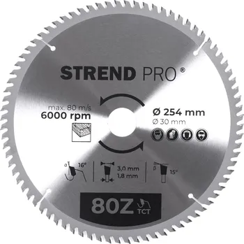 Pilový kotouč STREND PRO 2232036 Kotouč pilový, na dřevo, 254mm, 80 zubů, 30/20mm, 3,0mm, TCT