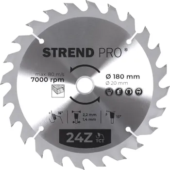Pilový kotouč STREND PRO 2232022 Kotouč pilový, na dřevo, 180mm, 24 zubů, 20/16mm, 2,2mm, TCT