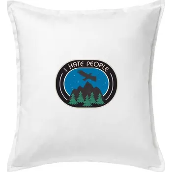 Polštář I hate people - hory a orel - Polštář 50x50 - 50x50 - Pouze potah ( Bílá )