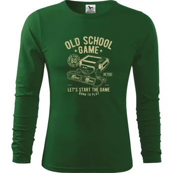 Pánská móda Old School Game - Triko s dlouhým rukávem FIT-T long sleeve - M ( Lahvově zelená )