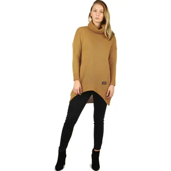 Dámský svetr Glara Dámský oversized dlouhý jednobarevný rolák 760971 hnědá one size
