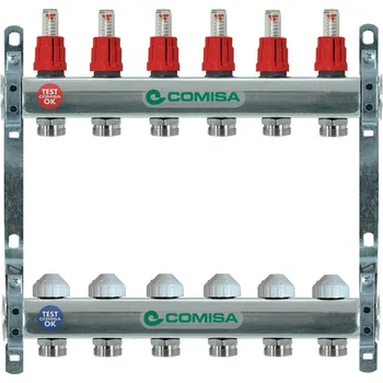 rozdělovač topení TOPtherm NEREZ Rozdělovač podlahového vytápění 9-cestný, s ventily a průtokoměry TOP554-9