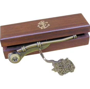 SEA Club Píšťalka s řetízkem, starožitná mosaz, 12 cm, v dřevěné krabičce