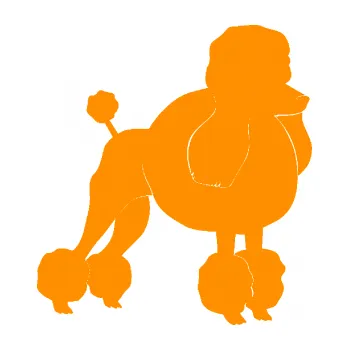 Polep vozidla SAMOLEPKA Pes 092 pravá Pudl (06 - oranžová) NA AUTO, NÁLEPKA, FÓLIE, POLEP, TUNING, VLASTNÍ TEXT, TISK, AUTOSAMOLEPKY.cz, POLEPY, OBRÁZEK, LOGO, SAMOLEPKY