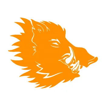 Samolepící dekorace Divoké prase 001 pravá kanec hlava (06 - oranžová) SAMOLEPKA NA AUTO, NÁLEPKA, FÓLIE, POLEP, TUNING, VLASTNÍ TEXT, TISK, AUTOSAMOLEPKY.cz, POLEPY, OBRÁZEK, LOGO, 3D STICKERS