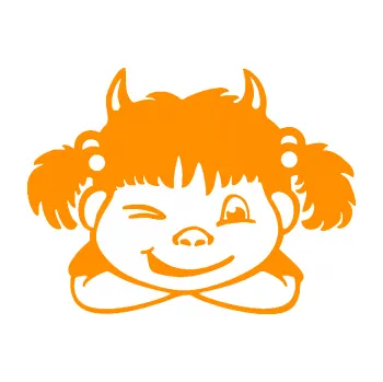 Samolepicí dekorace na vozidlo Dítě v autě 056 pravá holčička čertice (06 - oranžová) SAMOLEPKA NA AUTO, NÁLEPKA, FÓLIE, POLEP, TUNING, VLASTNÍ TEXT, TISK, AUTOSAMOLEPKY.cz, POLEPY, OBRÁZEK, LOGO, 3D STICKERS