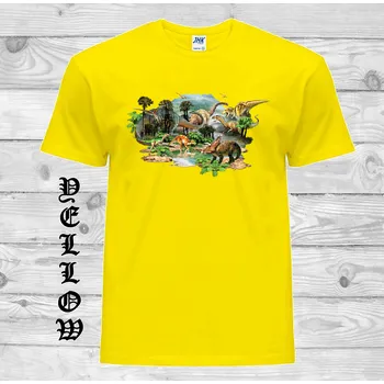 Chlapecké oblečení detske-levne-bavlnene-tricko-potisk-dinosauri Barva: Yellow - žlutá, velikost: 128