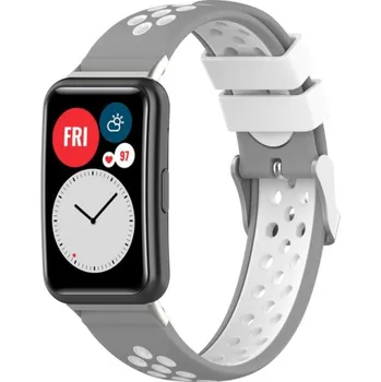 Příslušenství k chytrým hodinkám eses Silikonový řemínek dírkovaný pro Huawei Watch Fit a Huawei Watch Fit New - Šedo bílý