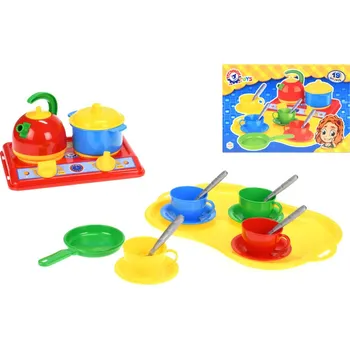 nádobí do dětské kuchyňky Mikro Trading Kuchyňský sporák s nádobím a podnosem
