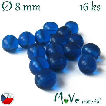 Dětské navlékací korálky České skleněné modré kuličky 8 mm 16 ks