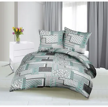 Povlečení Bellatex Patchwork tyrkys bavlněný satén 140 x 200, 70 x 90 cm zipový uzávěr