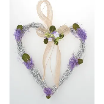 ANDĚL Srdce proutěné s levandulí 21 cm, k zavěšení