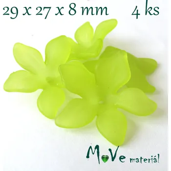 Dětské navlékací korálky Akrylový květ 29x27x8mm, 4ks, žlutozelený
