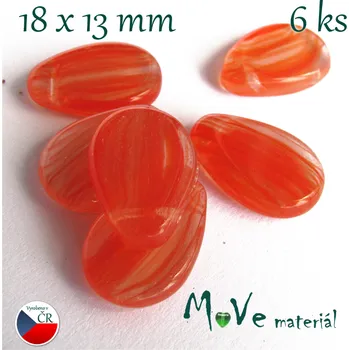 Dětské navlékací korálky České skleněné červené žíhané slzičky 6ks