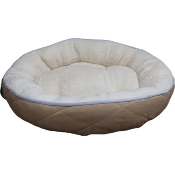 Pelíšek pro psa Útulný béžový pelíšek 60x60 cm (Útulný béžový pelíšek o velikost 60x60 cm. Okraj pelechu je látkový, vnitřní okraj a polštář z příjemné umělé kožešiny. Dno pelechu je vyrobené z protiskluzového materiálu. Pelech je snadno pratelný.)