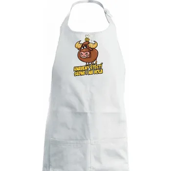 Kuchyňská zástěra Unavený štěstí sedne i na vola - Dámská zástěra na vaření - Univerzální velikost ( Bílá )