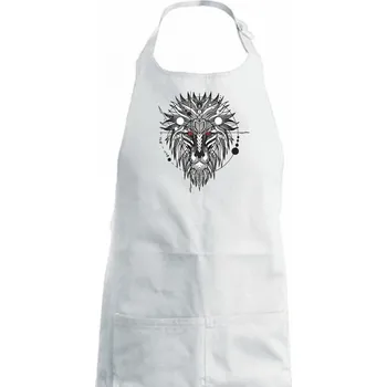 Kuchyňská zástěra Hlava lva - geometrická - Dámská zástěra na vaření - Univerzální velikost ( Bílá )