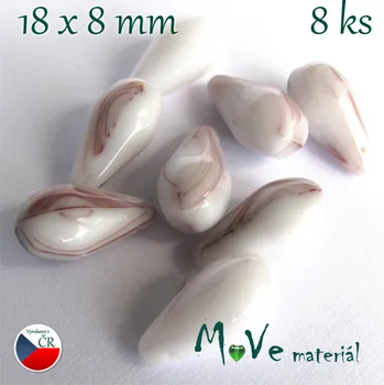 Dětské navlékací korálky České skleněné bílohnědé kapky 18x8 mm 8ks