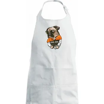 Kuchyňská zástěra Mops výtržník - Dámská zástěra na vaření - Univerzální velikost ( Bílá )