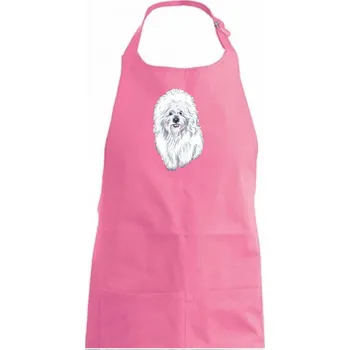 Kuchyňská zástěra Bišonek kreslený - Dámská zástěra na vaření - Univerzální velikost ( Růžová )