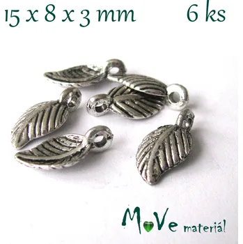 Přívěsek Přívěsek LÍSTEČEK 15x8x3mm, 6ks, starostříbro